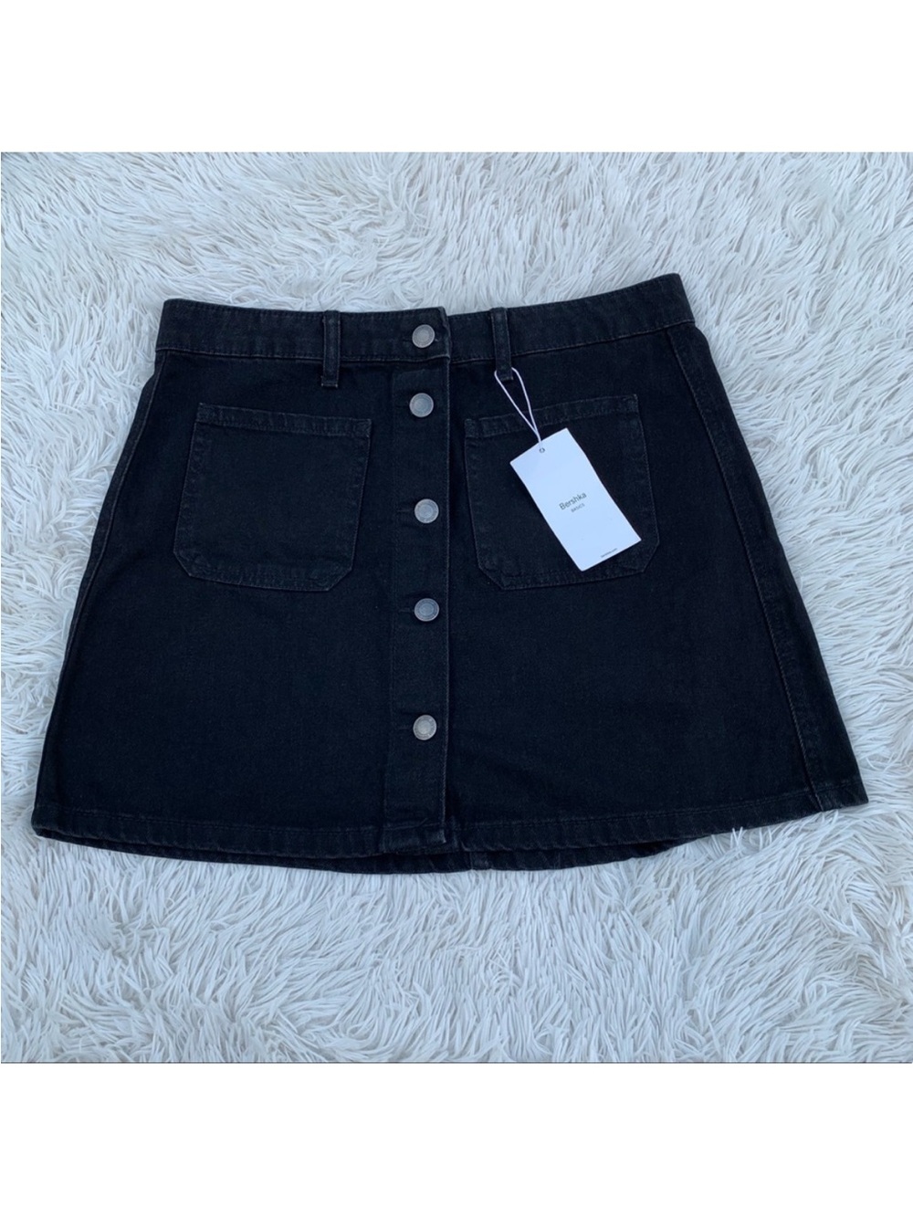 BERSHKA VINTAGE BLACK BUTTON DOWN DENIM JEAN SKIRT